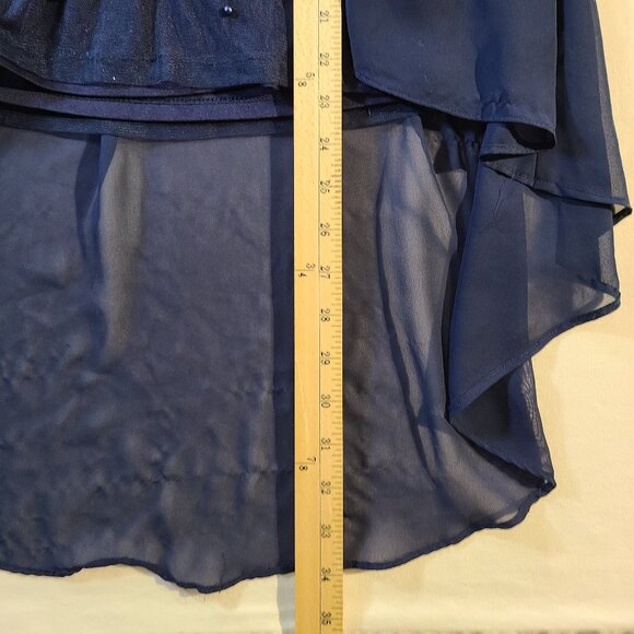 RMLA Girls 6X Blue Hi-Low Party Dress | Beaded Chiffon Sleeveless Overlay - Picture 8 of 9